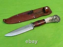 2005 SCAGEL CUSTOM MADE IN USA STAG & LEATHER FIXED BLADE KNIFE With ORIG. SHEATH