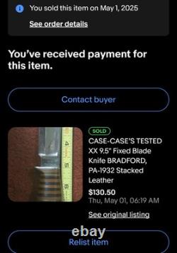 6-1932 CASE'S TESTED XX Fixed Blade Stacked Leather Knife. CASE BRADFORD, PA LOT