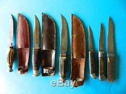 6x Vintage Hunting Bowie Fixed Blade Knives LUX Stanley & William Rogers etc