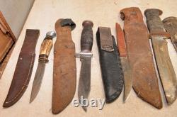 7 hunting knives collectible sheath knife Case, Marbles, Schrade H-15 & more lot