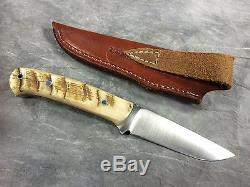A. G. RUSSELL A-2 Rams Horn 8-1/8 Hunting Knife with Leather Sheath
