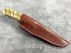 A. G. RUSSELL A-2 Rams Horn 8-1/8 Hunting Knife with Leather Sheath