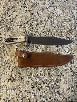 ABS John White Custom Fixed Blade Damascus Bowie Knife with Stag Handles /Sheath