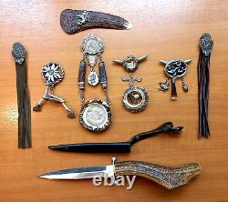 ANTIQUE Collection of 8 Decoration Elements of Austrian Ceremonial HUNTING Suit