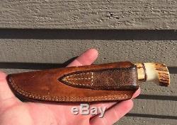 Awesome Vintage Morseth Fixed Blade Stag Handle Hunting Military Knife