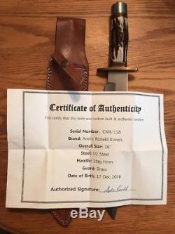 Andre Ronald Custom Handmade Bowie Survival Hunting Knife WithSheath D2 Steel