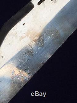 Antique 1800s Ulster Knife BIG folding Hunting Bowie Knife 2 Blade Saw near MINT