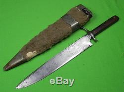 Antique 19 Century French France TICHET Huge Hunting Fighting Knife & Scabbard