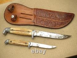 Antique 1950's Era Queen Cutlery #80 Fixed Blade Hunting Knives Two-Knife Set