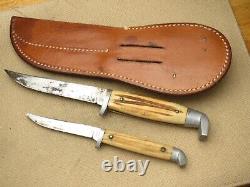 Antique 1950's Era Queen Cutlery #80 Fixed Blade Hunting Knives Two-Knife Set