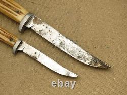 Antique 1950's Era Queen Cutlery #80 Fixed Blade Hunting Knives Two-Knife Set