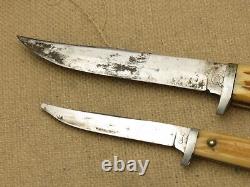 Antique 1950's Era Queen Cutlery #80 Fixed Blade Hunting Knives Two-Knife Set