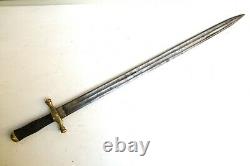 Antique 19C French Hunting Sword Long Knife Dagger with Silver Coat of Arms