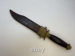 Antique Dagger Knife Blade Fixed Metal Handle Sheath Wood Hunting Rare Old 20th