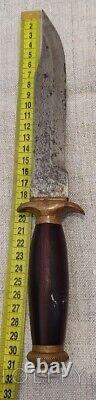 Antique Dagger Knife Blade Fixed Steel Handle Sheath Brass Wood Art Rare Old 19c