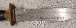 Antique Dagger Knife Blade Fixed Steel Handle Sheath Brass Wood Art Rare Old 19c