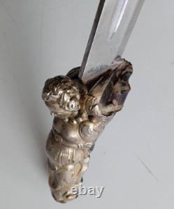 Antique Dagger Knife Blade Handle Fixed Steel Hunting Angel Men's Rare Old 20th
