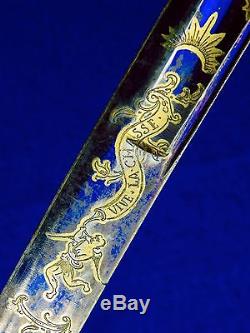 Antique France French 18 Century Engraved Hunting Dagger Knife Sword with Scabbard