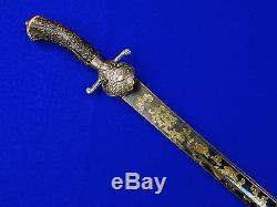 Antique France French 18 Century Engraved Hunting Dagger Knife Sword with Scabbard