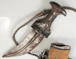Antique Jambiya Dagger Knife Blade Fixed Steel Handle Sheath Oriental Rare 19th