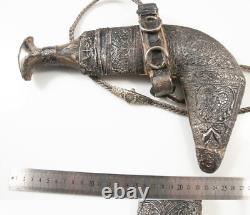 Antique Jambiya Dagger Knife Blade Fixed Steel Handle Sheath Oriental Rare 19th