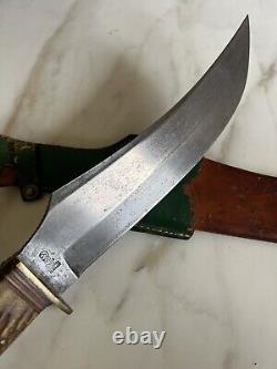 Antique Large 14 Stag Hunting Bowie Knife Othello Anton Wingen Jr Germany Huge