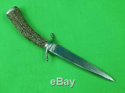 Antique Old German Germany 19 Century Hunting Knife Dagger Carved Stag Handle