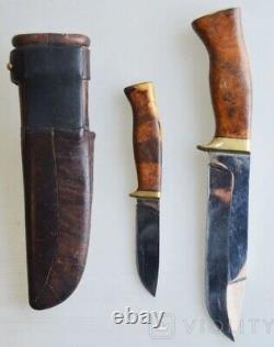 Antique Set of Hunting Knives 2 Scabbard Leather Russian Empire Rare Dagger 20th