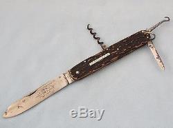 Antique Sheffield Lockback Pocket Hunting Knife Stag HG Long Vtg Folding Tool