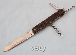 Antique Sheffield Lockback Pocket Hunting Knife Stag HG Long Vtg Folding Tool