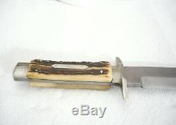 Antique Vintage G. C. Co. GERMAN Hunting BOWIE KNIFE & SHEATH 8 blade 1/4 thic