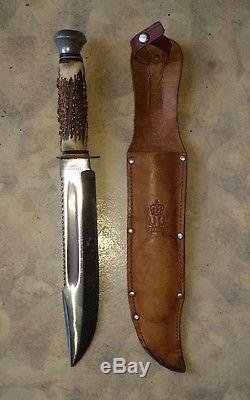 Antique Vtg Hirschkrone Solingen Rostfrei Hunting Knife Original Leather