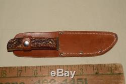 Antique/Vtg MARBLES GLADSTONE USA MADE Fixed BONE Stag HUNTING KNIFE withSHEATH