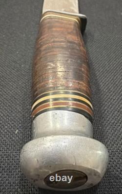 Antique WWII Era KINFOLKS USA Leather Handle Hunting Knife & Sheath (5.5 blade)