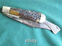 Antq Marbles Gladstone MI Folding Safety Hunting Knife Stag Handles