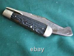 Antq Marbles Gladstone MI Folding Safety Hunting Knife Stag Handles