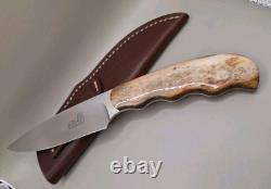Arno Bernard Knife Giraffe Bone Finger Groved Handle With Sheath Mint Condition