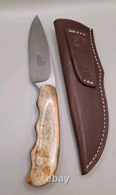 Arno Bernard Knife Giraffe Bone Finger Groved Handle With Sheath Mint Condition