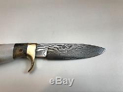 Audra MS Draper Knives Custom Damascus Hunting Knife With Sheath + Case Bone Wood