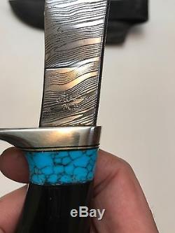 Audra MS Draper Knives Custom Damascus Hunting Knife With Sheath Turquoise 8.5