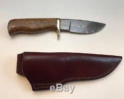 Audra MS Draper Knives Custom Damascus Hunting Knife With Sheath Wood Handle