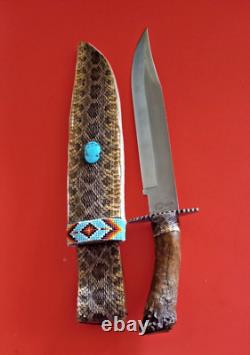 Authentic Hand Made Mountain Man Bowie Knife Alligator Sheath