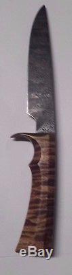 Beautiful M. S. Hudson Damascus Custom Hunting Knife (b992)
