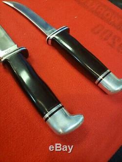 BUCK USA 103 & 118 TWIN COMBO KNIFE SET 1970's withCombo Sheath Fixed Blade Knives
