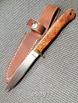 BUEATIFUL Custom Forged Burl Wood Handle Fixed Blade Knife W /Sheath by Abel