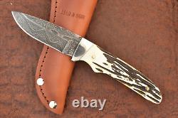 Bear & Son Made In USA Damascus Fixed Blade Hunting Skinning Knife Nice (19232)