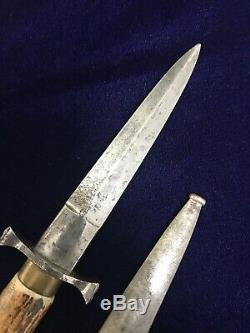 Beautiful Genuine Stag Antique Hunting Dagger Fighting Bowie Knife German Italy