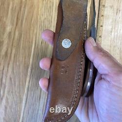 Beretta Japan Fixed Blade Hunting Knife Brown Leather Sheath Wood 8