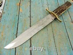 Big Antique Custom Mountain Man Stag Combat Bowie Knife & Sheath Hunting Knives