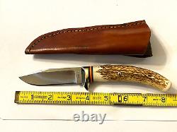 Bill Hunt Handmade Custom Red Stag 01 Tool Steel Blade Knife-leather Sheath